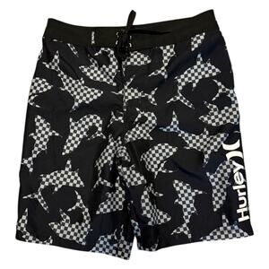 Hurley Black Gray Shark Swim Board Surf Shorts Shorts EUC Size 14 27"